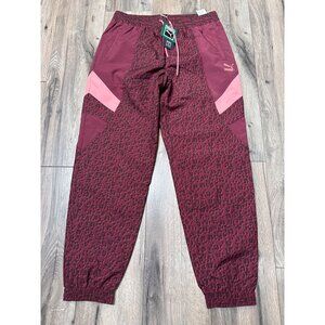 Puma Womens Burgundy Tailored For Sport Track Pants Lg Leopard Print Retro Elast
